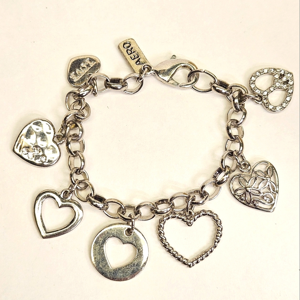 Silvertone Heart Charm Bracelet